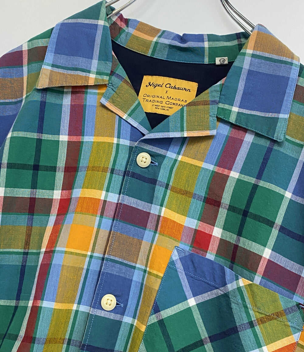 美品 NIGEL CABOURN 半袖シャツ ×OMTC 24SS ミックスハワイアンシャツ マドラスチェック 8048-12-11115 メンズ SIZE M ナイジェルケーボン