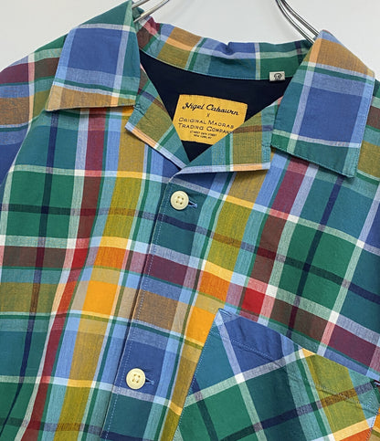 美品 NIGEL CABOURN 半袖シャツ ×OMTC 24SS ミックスハワイアンシャツ マドラスチェック 8048-12-11115 メンズ SIZE M ナイジェルケーボン