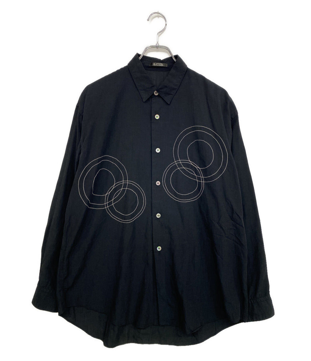 Yohji Yamamoto 黒 長袖シャツ サイズ3 LQ MEN YOHJI YAMAMOTO 長袖シャツ レーヨン混 刺しゅう長袖シャツ