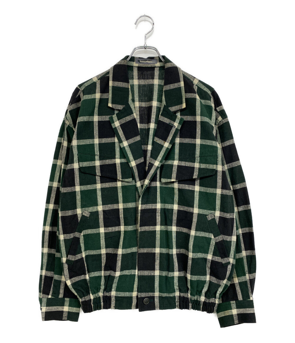 I.S. ISSEY MIYAKE⭐️イッセイミヤケ　チェックジャケット伸縮性あり ISSEY MIYAKE MEN ジャケット 筆タグ チェック グリーン 80s LG31986