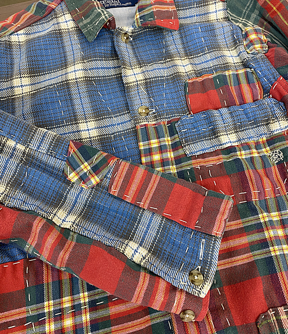 美品 POLO RALPH LAUREN 長袖シャツ パッチワークチェックフランネルオーバーシャツ メンズ SIZE M ポロ・ラルフローレン