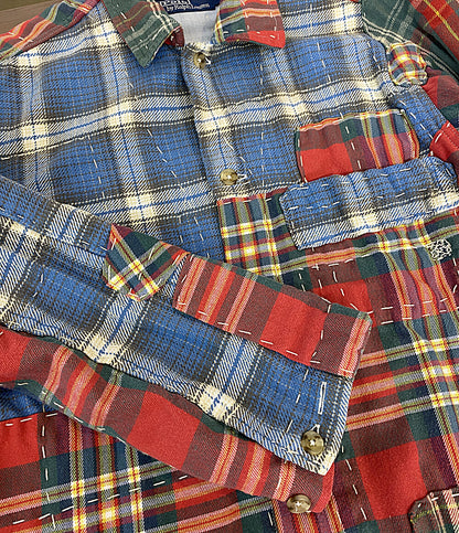 美品 POLO RALPH LAUREN 長袖シャツ パッチワークチェックフランネルオーバーシャツ メンズ SIZE M ポロ・ラルフローレン