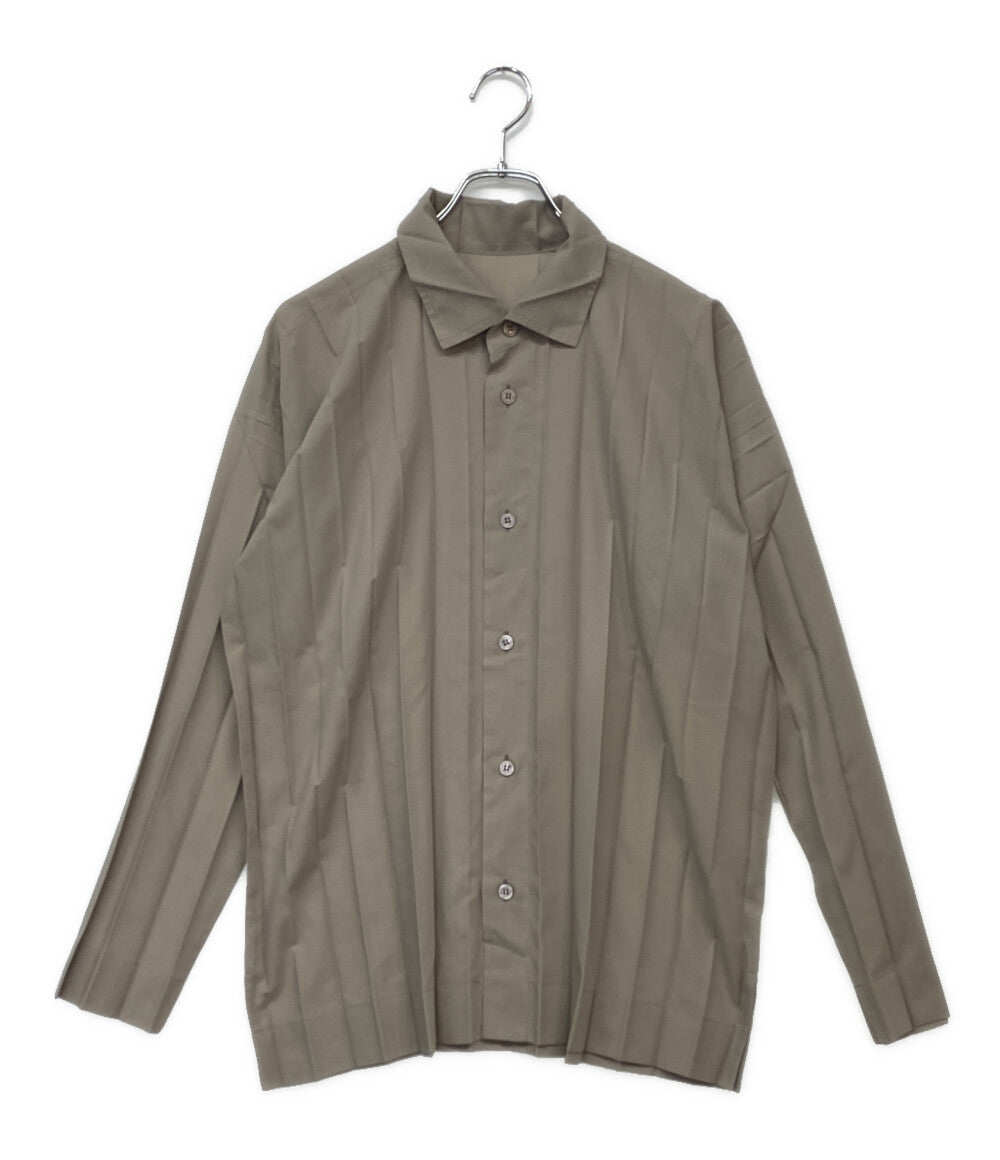 美品 ISSEY MIYAKE HOMME PLISSE オム プリッセ 長袖シャツ EDGE SHIRT ベージュ メンズ SIZE 2 イッセイミヤケ