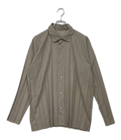 美品 ISSEY MIYAKE HOMME PLISSE オム プリッセ 長袖シャツ EDGE SHIRT ベージュ メンズ SIZE 2 イッセイミヤケ