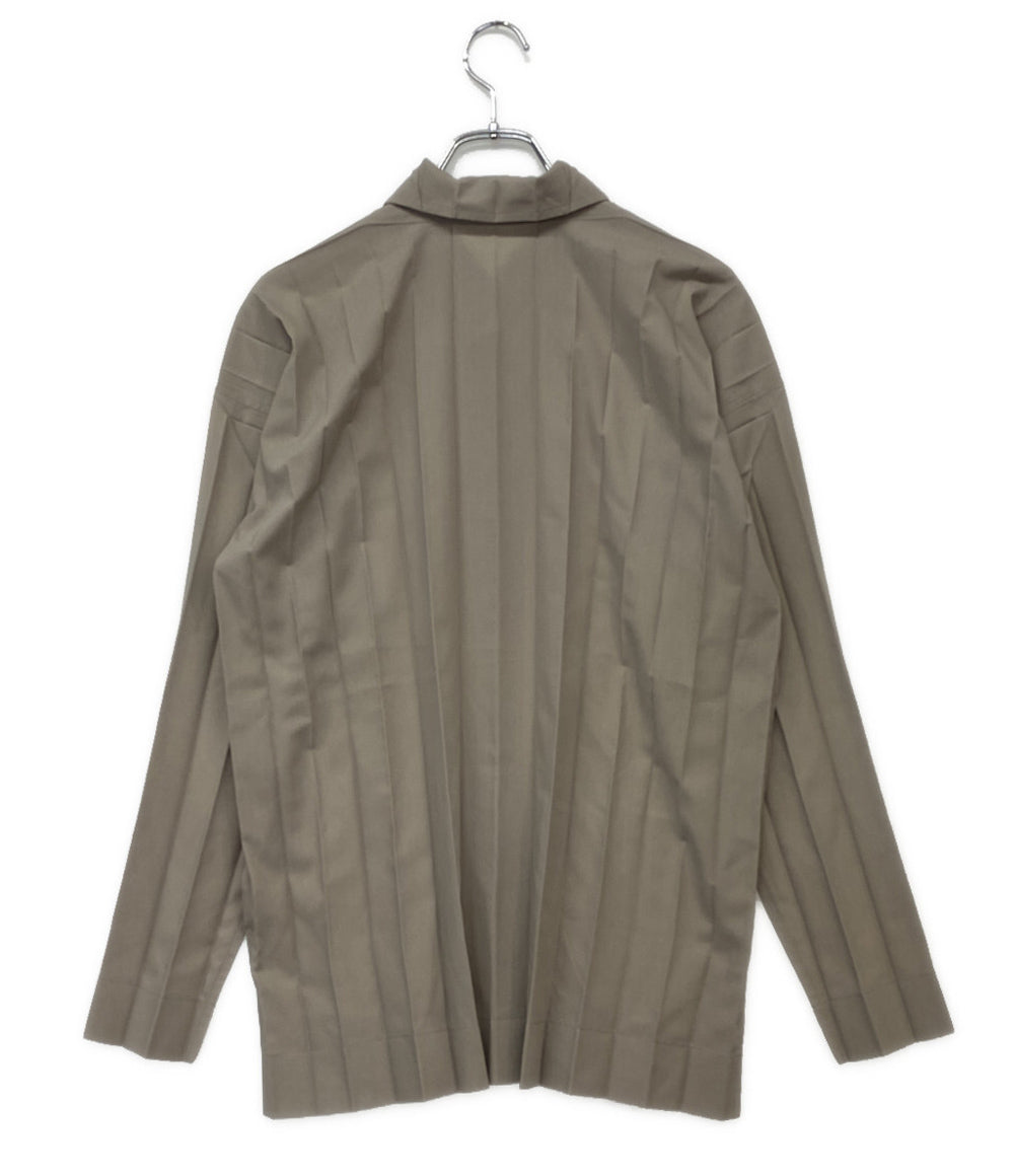美品 ISSEY MIYAKE HOMME PLISSE オム プリッセ 長袖シャツ EDGE SHIRT ベージュ メンズ SIZE 2 イッセイミヤケ