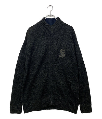 ステューシー  ニット ジップアップセーター ブラック グレー      メンズ SIZE L  STUSSY