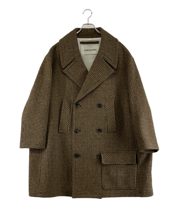 アンダースンベル チェスターダブルコート 6Bチェック ウール100