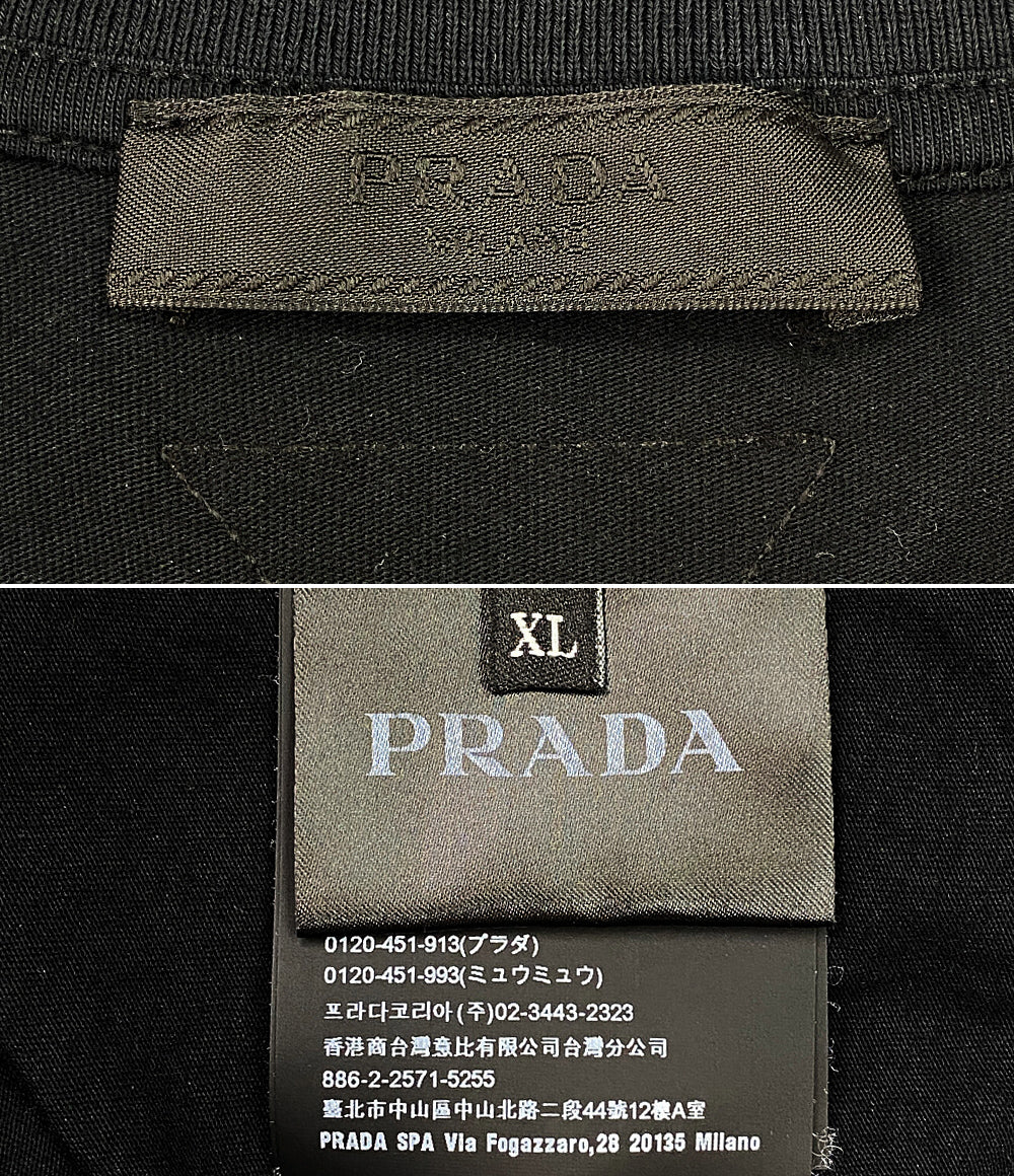 プラダ  ロゴパッチVネックカットソー ブラック 2018     レディース SIZE XL  PRADA