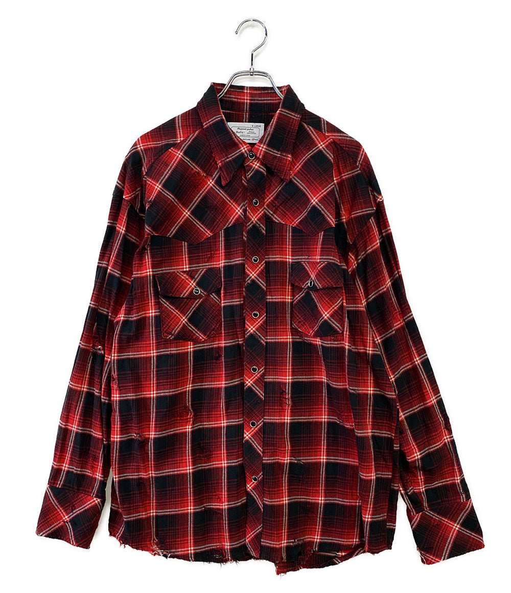 ラフ 長袖シャツ ダメージシャツ オンブレチェック柄      メンズ SIZE XL  RAFU