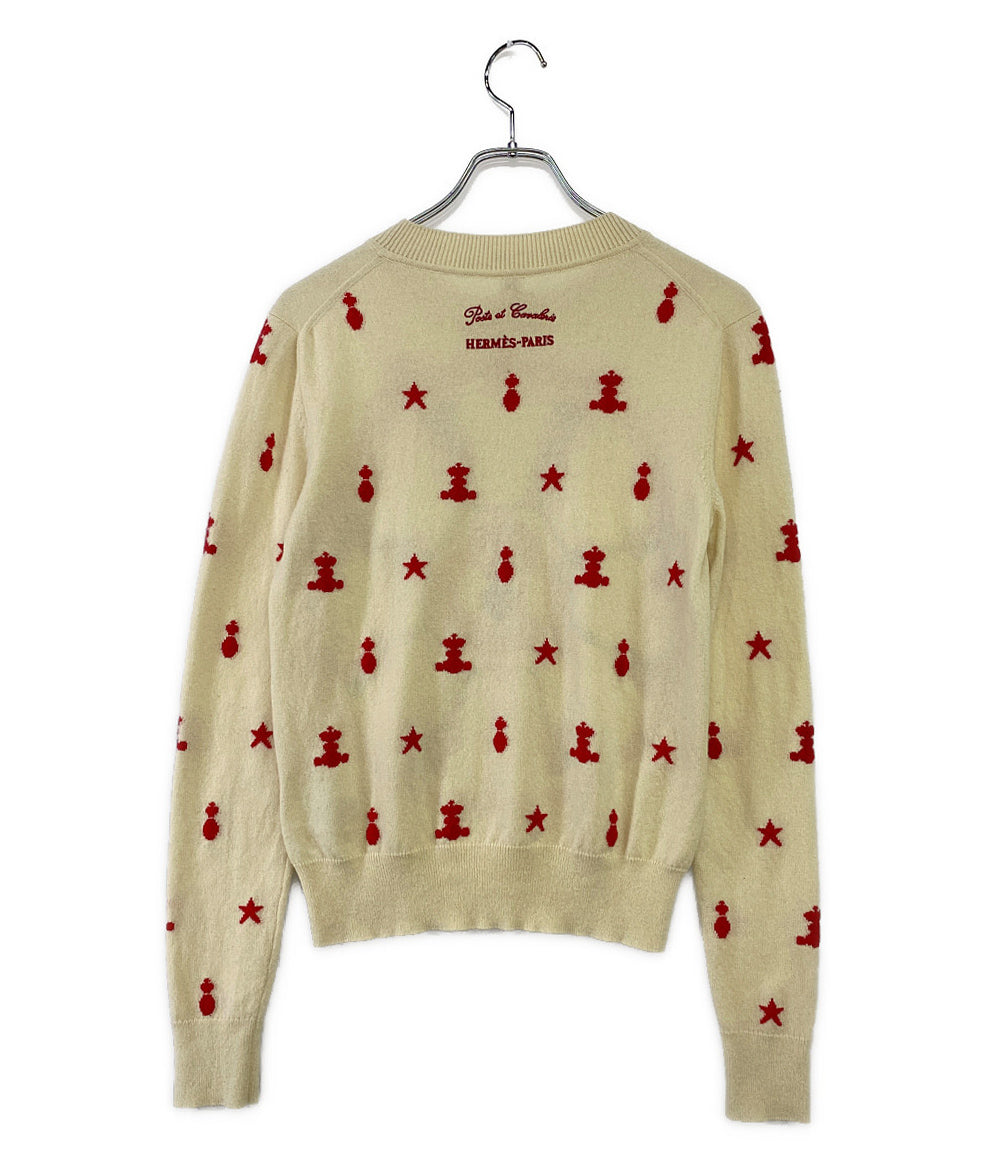 HERMES 長袖ニット 刺繍 Poste et cavalerie 21ss レディース SIZE 38 エルメス