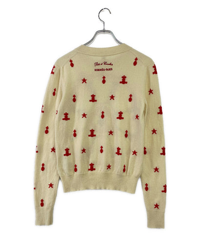 HERMES 長袖ニット 刺繍 Poste et cavalerie 21ss レディース SIZE 38 エルメス