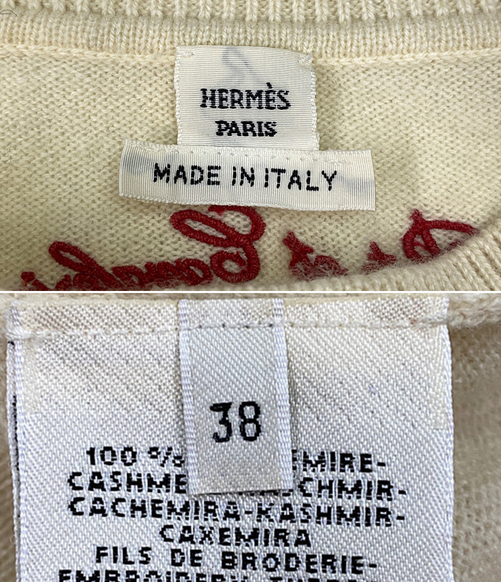 HERMES 長袖ニット 刺繍 Poste et cavalerie 21ss レディース SIZE 38 エルメス