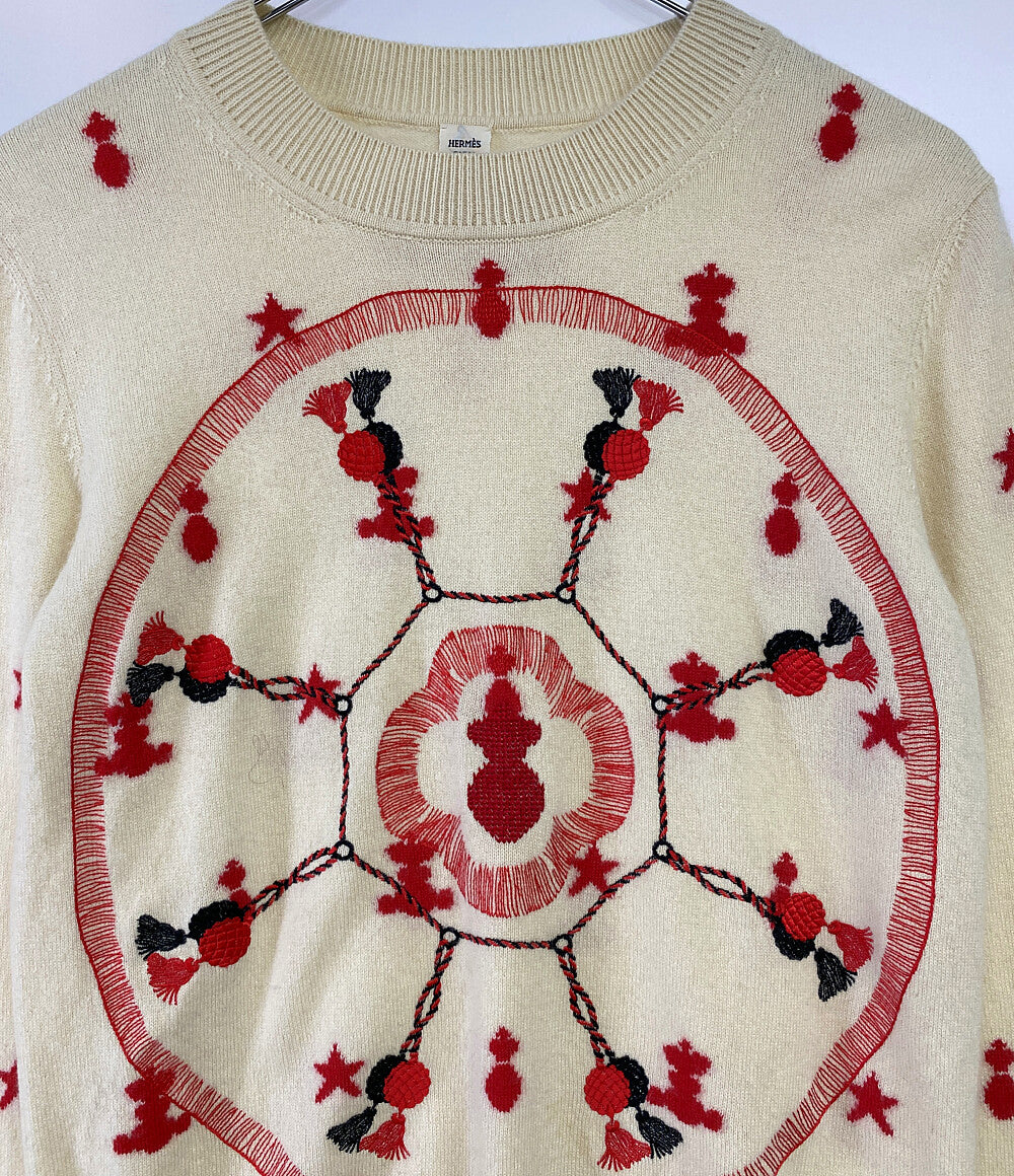 HERMES 長袖ニット 刺繍 Poste et cavalerie 21ss レディース SIZE 38 エルメス