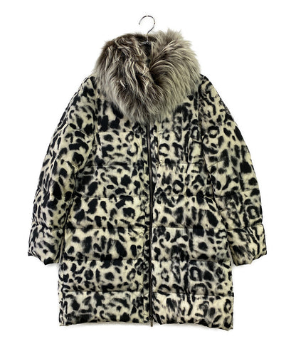 MONCLER GAMME ROUGE ファーダウンコート レオパード柄 レディース SIZE 2 モンクレールガムルージュ