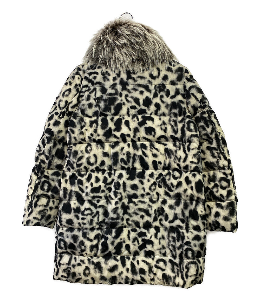 MONCLER GAMME ROUGE ファーダウンコート レオパード柄 レディース SIZE 2 モンクレールガムルージュ