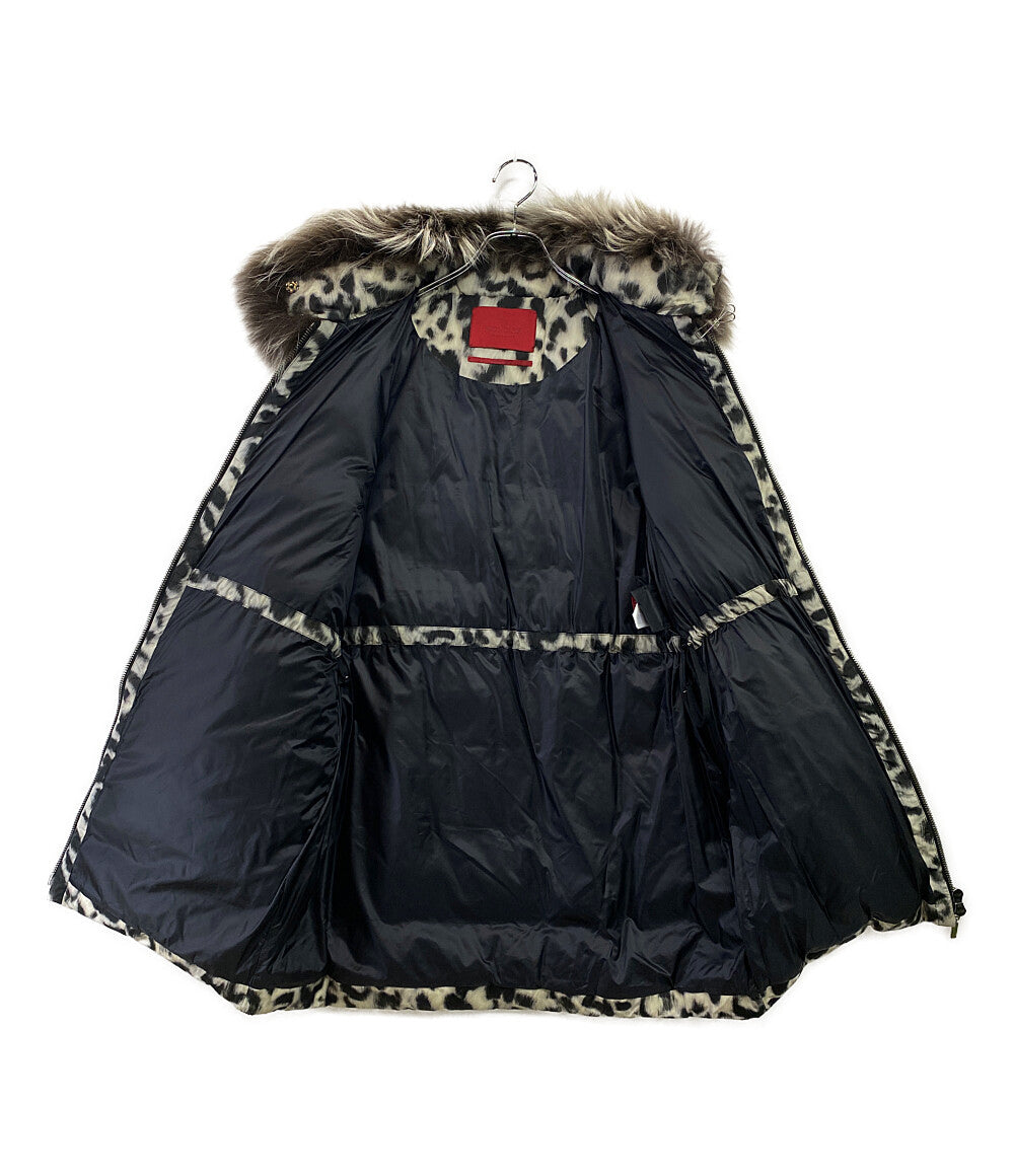 MONCLER GAMME ROUGE ファーダウンコート レオパード柄 レディース SIZE 2 モンクレールガムルージュ