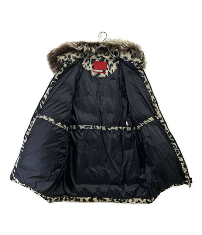 MONCLER GAMME ROUGE ファーダウンコート レオパード柄 レディース SIZE 2 モンクレールガムルージュ