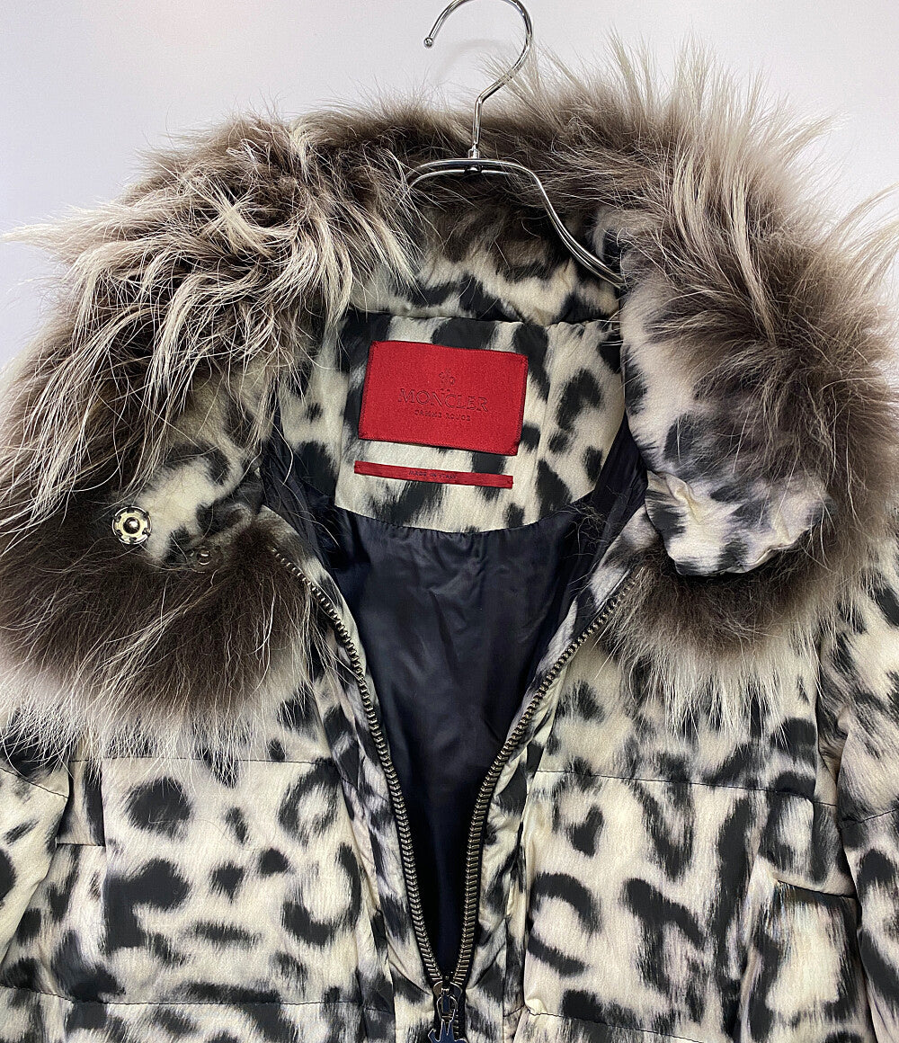 MONCLER GAMME ROUGE ファーダウンコート レオパード柄 レディース SIZE 2 モンクレールガムルージュ