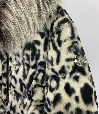 MONCLER GAMME ROUGE ファーダウンコート レオパード柄 レディース SIZE 2 モンクレールガムルージュ