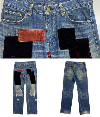NUMBER (N)INE デニムパンツ ベロアパッチワークデニム 03ss メンズ SIZE - エヌエヌバイナンバーナイン