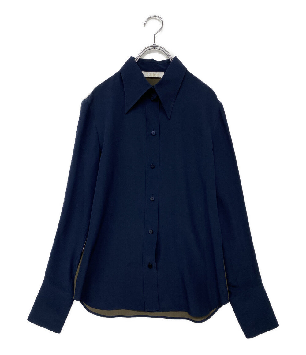 クロエ 長袖シャツ シルククレープシャツ ネイビー レディース SIZE 34 Chloe