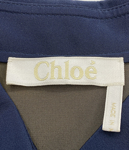 クロエ 長袖シャツ シルククレープシャツ ネイビー レディース SIZE 34 Chloe