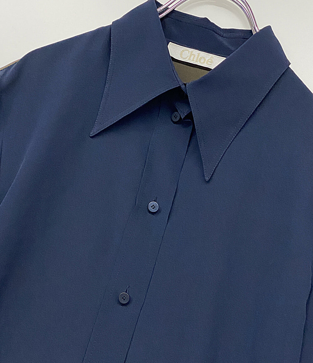 クロエ 長袖シャツ シルククレープシャツ ネイビー レディース SIZE 34 Chloe