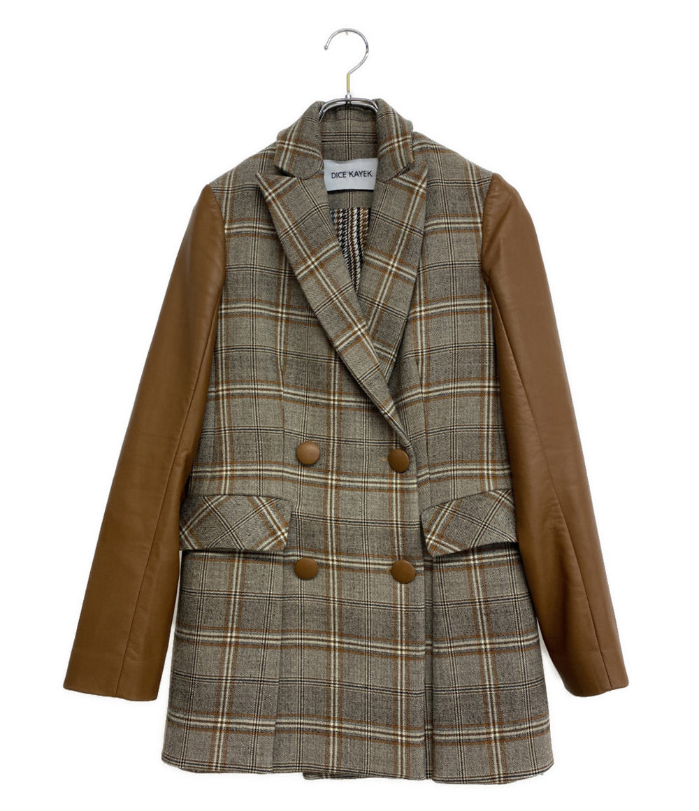 美品 ディーチェ・カヤック 袖レザーチェックジャケット W-35024 レディース SIZE 34 DICE KAYEK