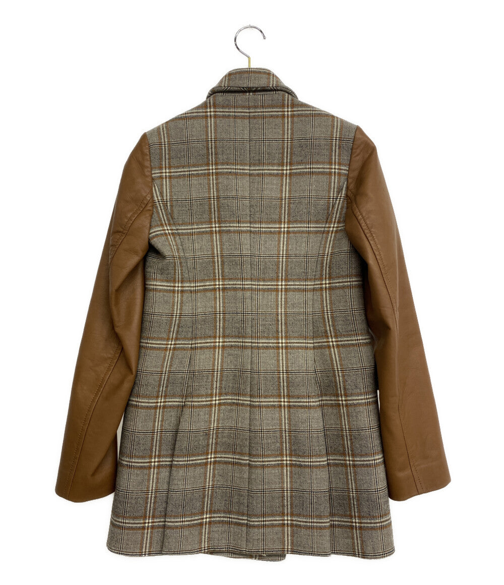 美品 ディーチェ・カヤック 袖レザーチェックジャケット W-35024 レディース SIZE 34 DICE KAYEK