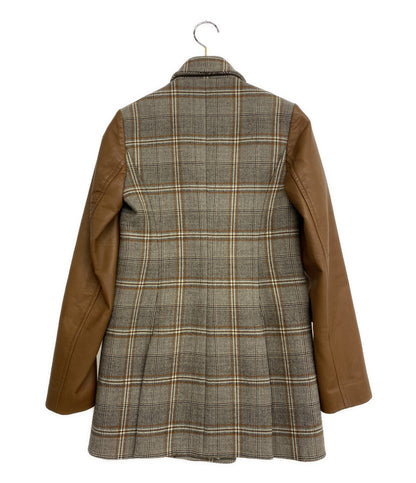美品 ディーチェ・カヤック 袖レザーチェックジャケット W-35024 レディース SIZE 34 DICE KAYEK
