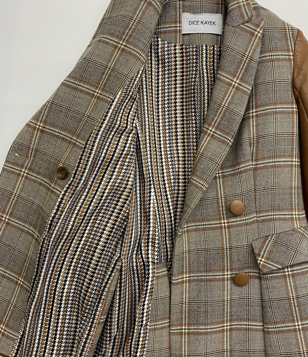 美品 ディーチェ・カヤック 袖レザーチェックジャケット W-35024 レディース SIZE 34 DICE KAYEK