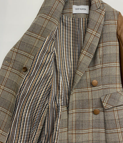 美品 ディーチェ・カヤック 袖レザーチェックジャケット W-35024 レディース SIZE 34 DICE KAYEK