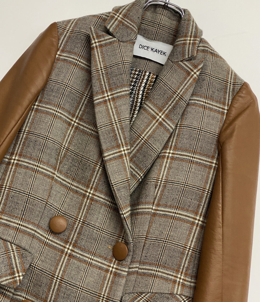美品 ディーチェ・カヤック 袖レザーチェックジャケット W-35024 レディース SIZE 34 DICE KAYEK