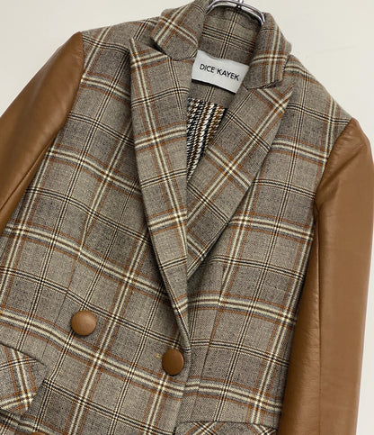 美品 ディーチェ・カヤック 袖レザーチェックジャケット W-35024 レディース SIZE 34 DICE KAYEK