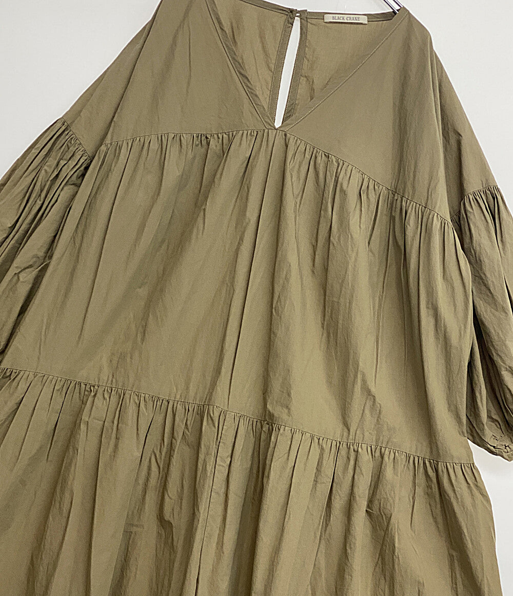 BLACK CRANE ブラッククレーン ギャザージャンプスーツ カーキ レディース SIZE XS