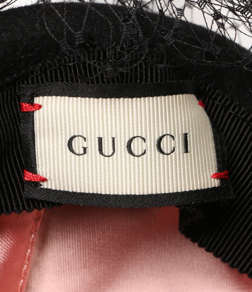GUCCI チュール付き帽子 黒 レディース SIZE L 58 グッチ