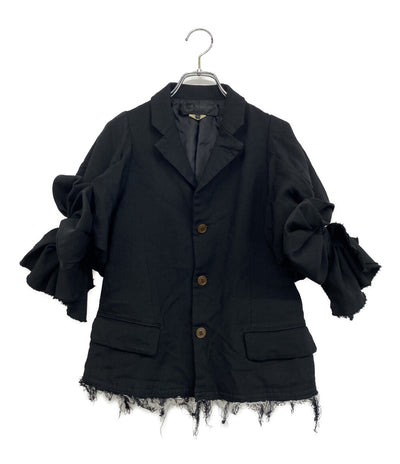 COMME des GARCONS COMME des GARCONS ポリ縮絨袖リボン切りっぱなしジャケット 23SS RK-J017 レディース SIZE XS コムデギャルソン コムデギャルソン