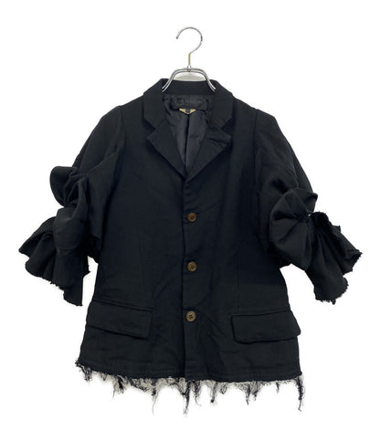 COMME des GARCONS COMME des GARCONS ポリ縮絨袖リボン切りっぱなしジャケット 23SS RK-J017 レディース SIZE XS コムデギャルソン コムデギャルソン