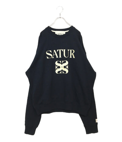 SATUR セター ロゴ刺繍スウェットシャツ ネイビー レディース SIZE M