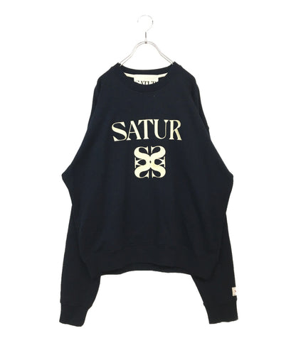 SATUR セター ロゴ刺繍スウェットシャツ ネイビー レディース SIZE M