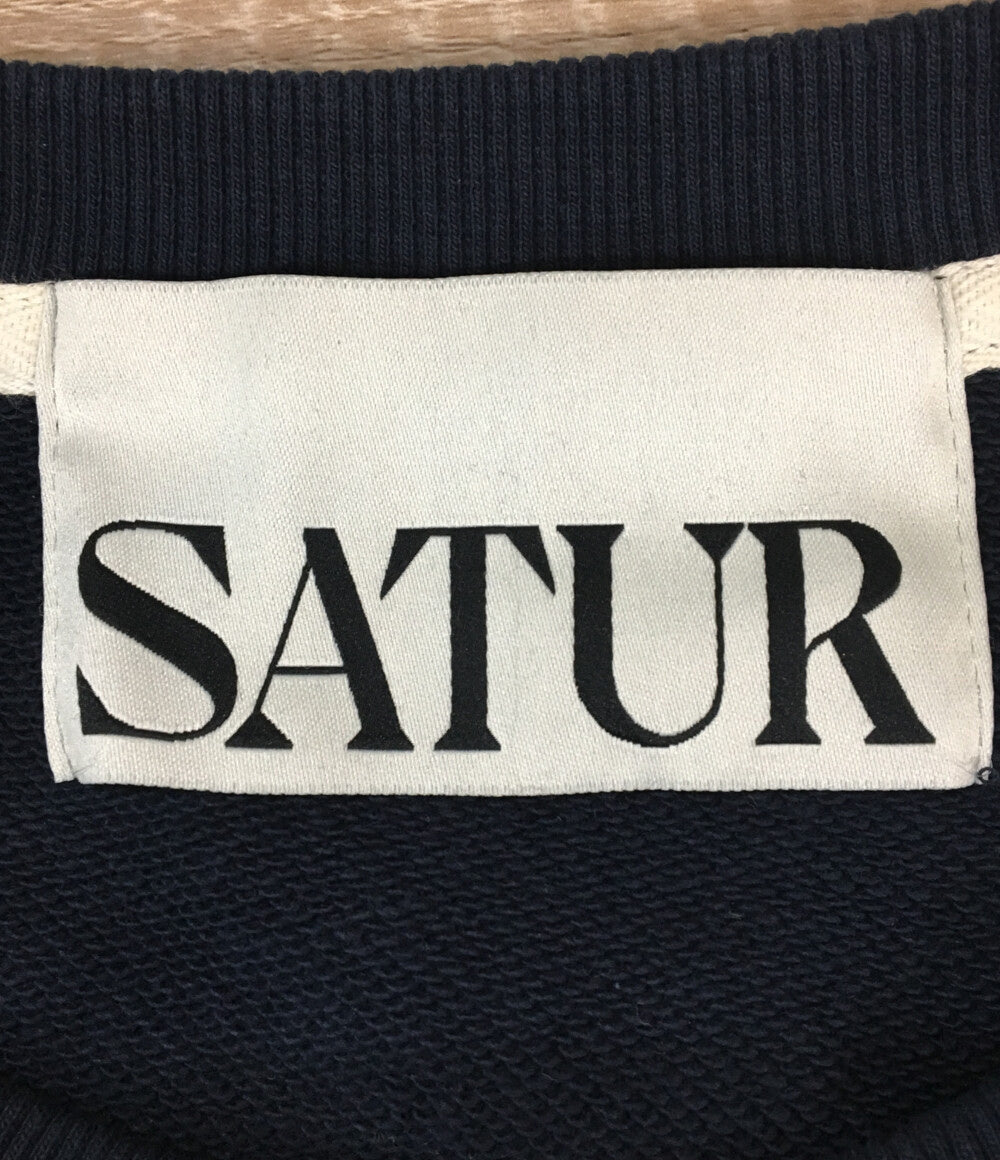 SATUR セター ロゴ刺繍スウェットシャツ ネイビー レディース SIZE M