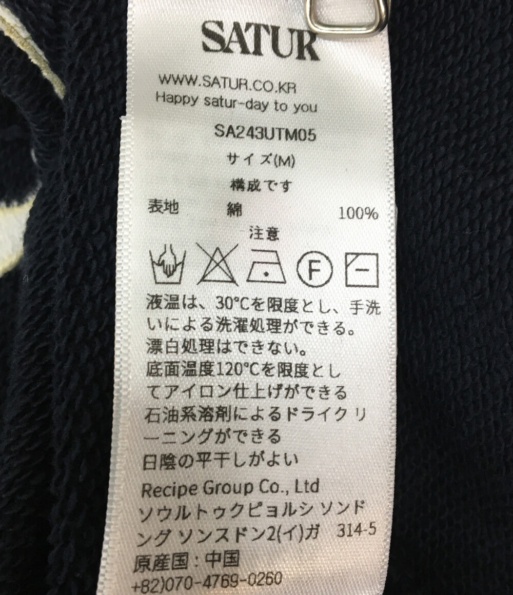 SATUR セター ロゴ刺繍スウェットシャツ ネイビー レディース SIZE M