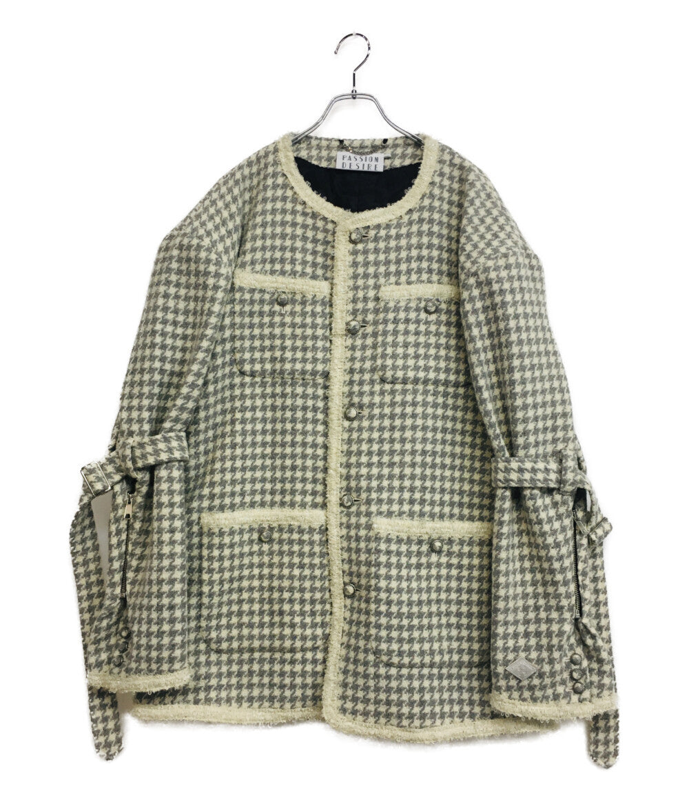美品 PASSION DESIRE パッションデザイア ノーカラーコート ツイード ボンデージ PD23AJ03 メンズ SIZE 4