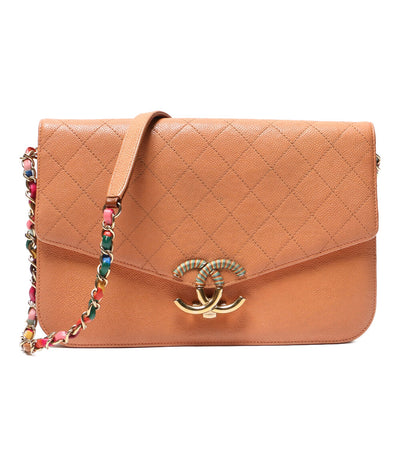 CHANEL ショルダーバッグ ハーフココ キャビアスキン オレンジベージュ レディース シャネル