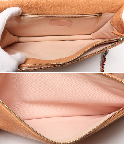 CHANEL ショルダーバッグ ハーフココ キャビアスキン オレンジベージュ レディース シャネル