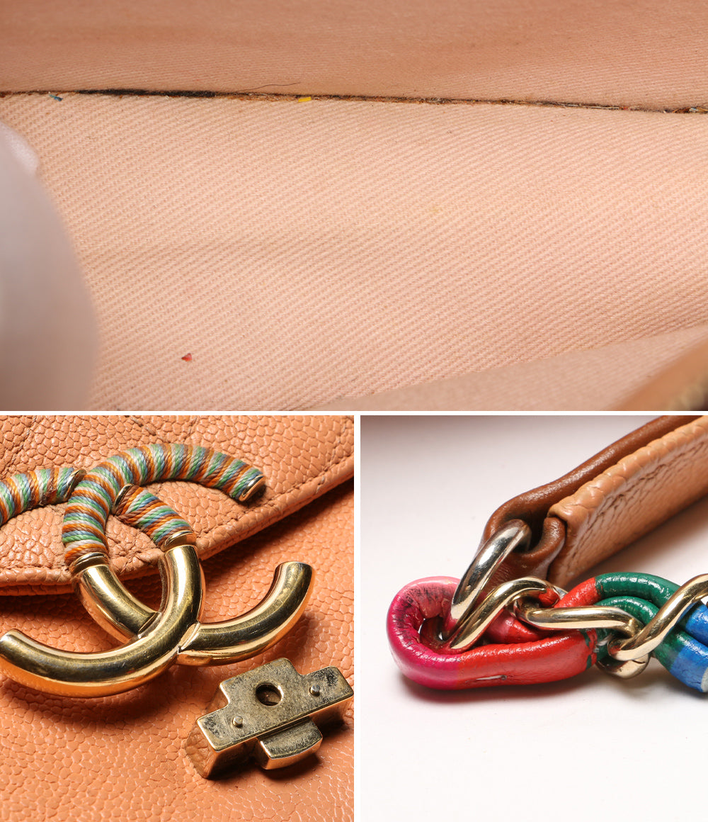 CHANEL ショルダーバッグ ハーフココ キャビアスキン オレンジベージュ レディース シャネル