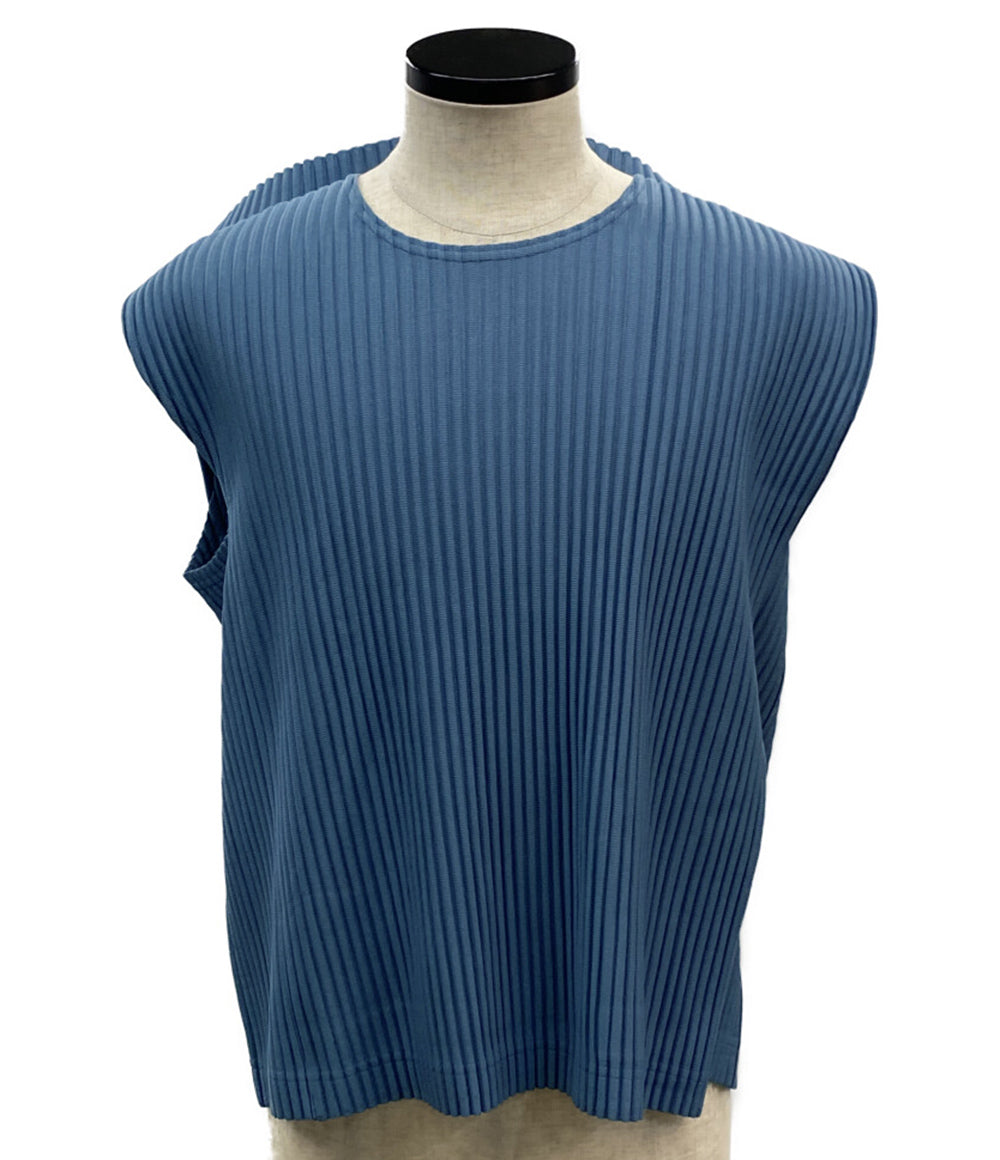 me byISSEY MIYAKE 青ノースリーブトップス イッセイミヤケISSEY MIYAKE 3Dスチームストレッチプリーツ