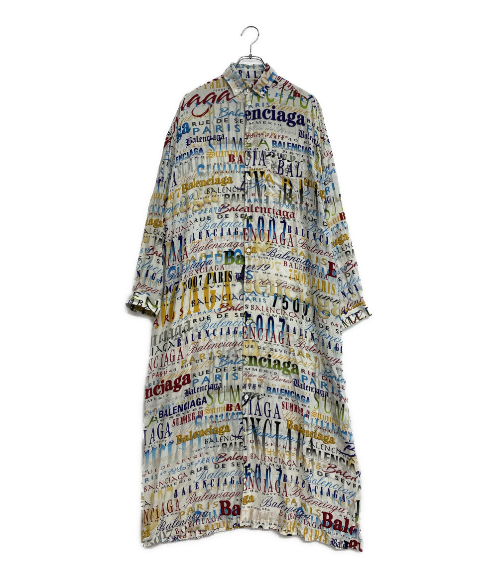 バレンシアガ 長袖シャツ マルチロゴシルクロングシャツ シャツワンピース レディース SIZE 32 BALENCIAGA