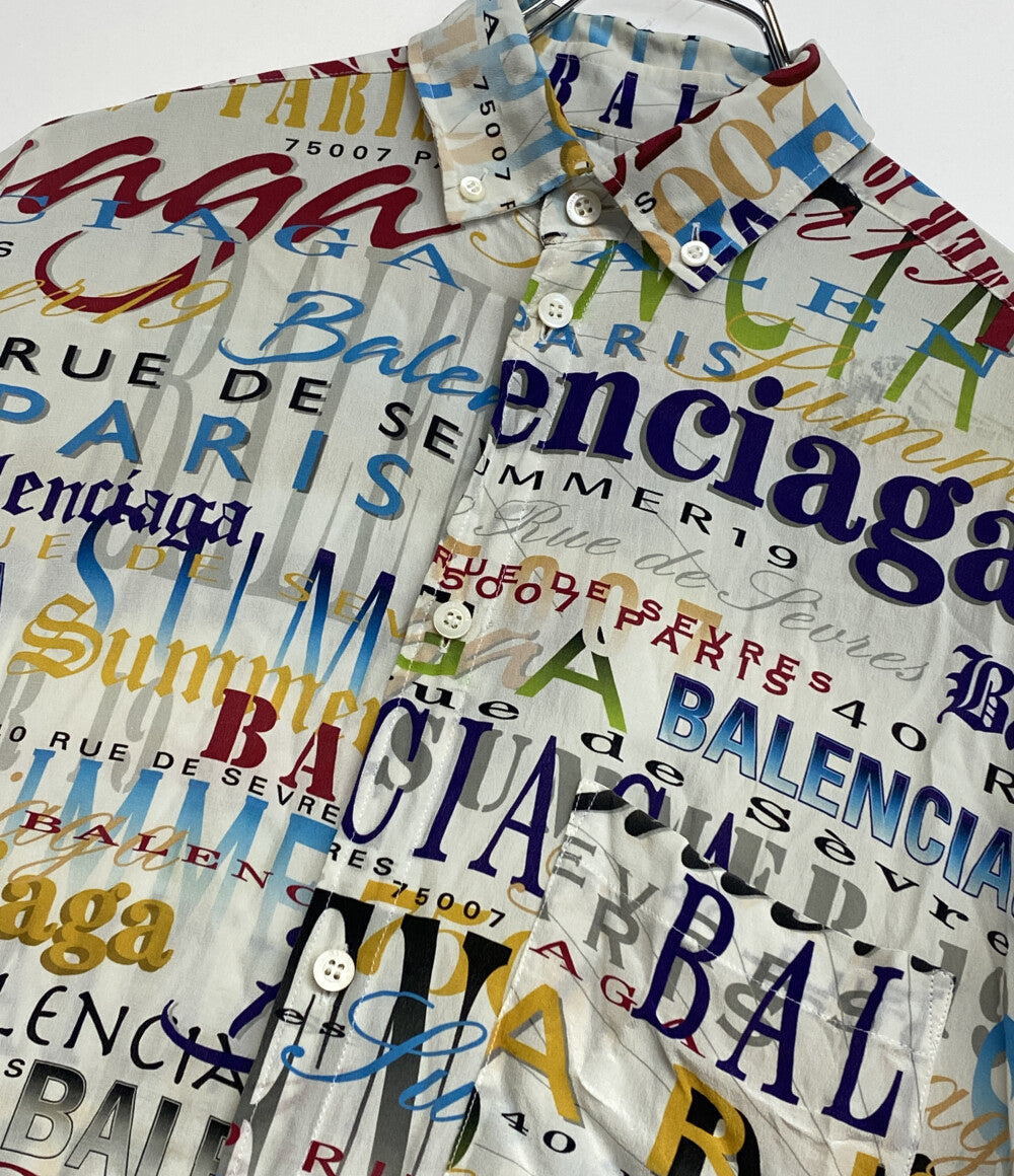 バレンシアガ 長袖シャツ マルチロゴシルクロングシャツ シャツワンピース レディース SIZE 32 BALENCIAGA