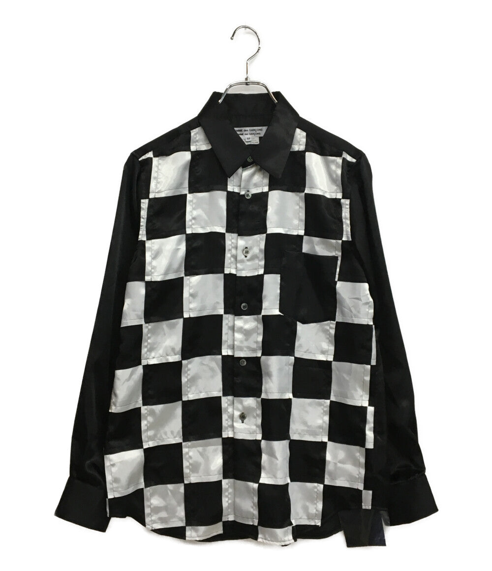 美品 COMME des GARCONS COMME des GARCONS ブロックチェックポリエステル長袖シャツ 25SS RO-B006 レディース SIZE M コムデギャルソン コムデギャルソン